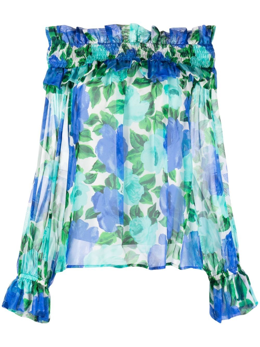 P.A.R.O.S.H. floral-print ruffle-trim blouse - Blue von P.A.R.O.S.H.