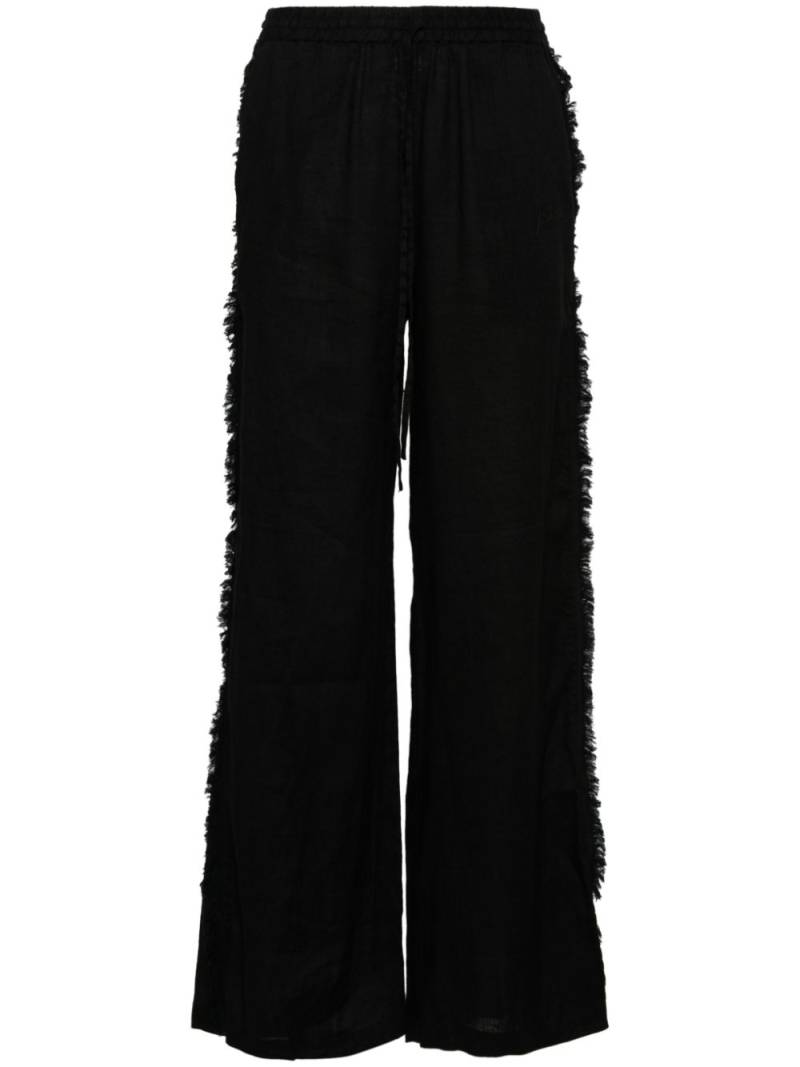 P.A.R.O.S.H. fringed linen straight-leg trousers - Black von P.A.R.O.S.H.