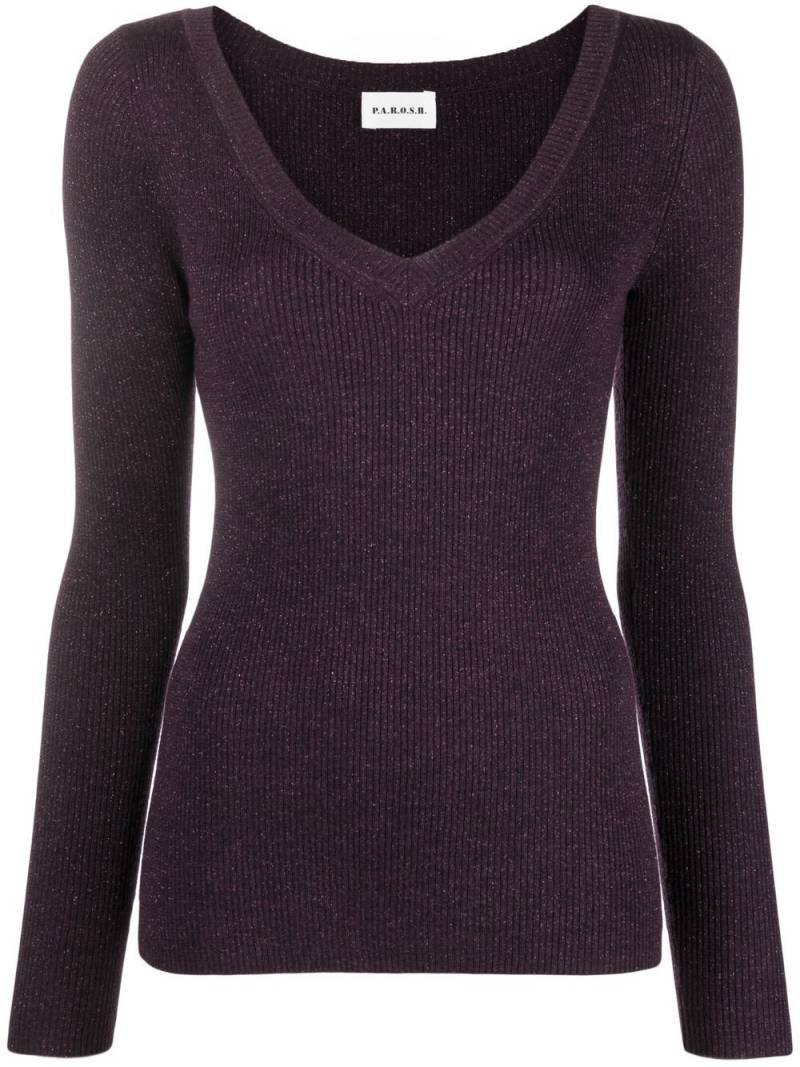 P.A.R.O.S.H. metallic-threading V-neck jumper - Purple von P.A.R.O.S.H.