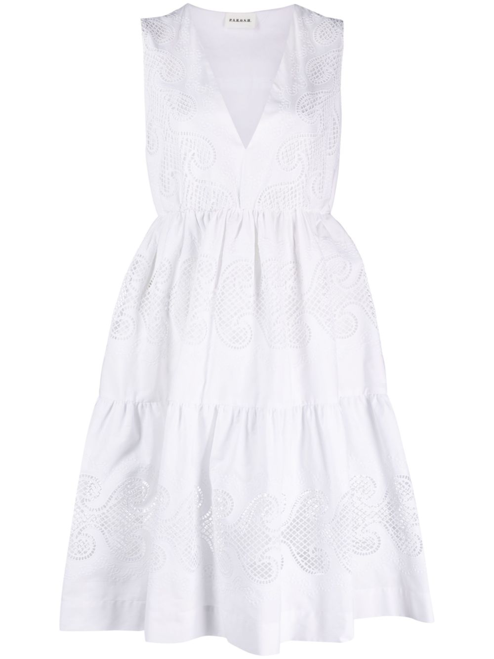 P.A.R.O.S.H. guipure-lace tiered cotton dress - White von P.A.R.O.S.H.