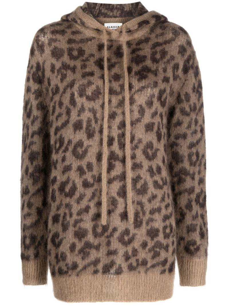 P.A.R.O.S.H. leopard-pattern ribbed-knit brushed hoodie - Brown von P.A.R.O.S.H.