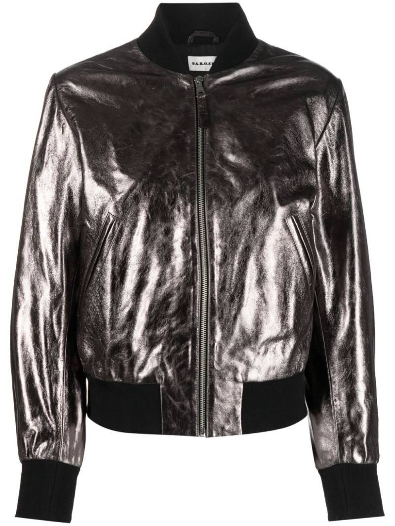 P.A.R.O.S.H. metallic leather bomber jacket - Silver von P.A.R.O.S.H.