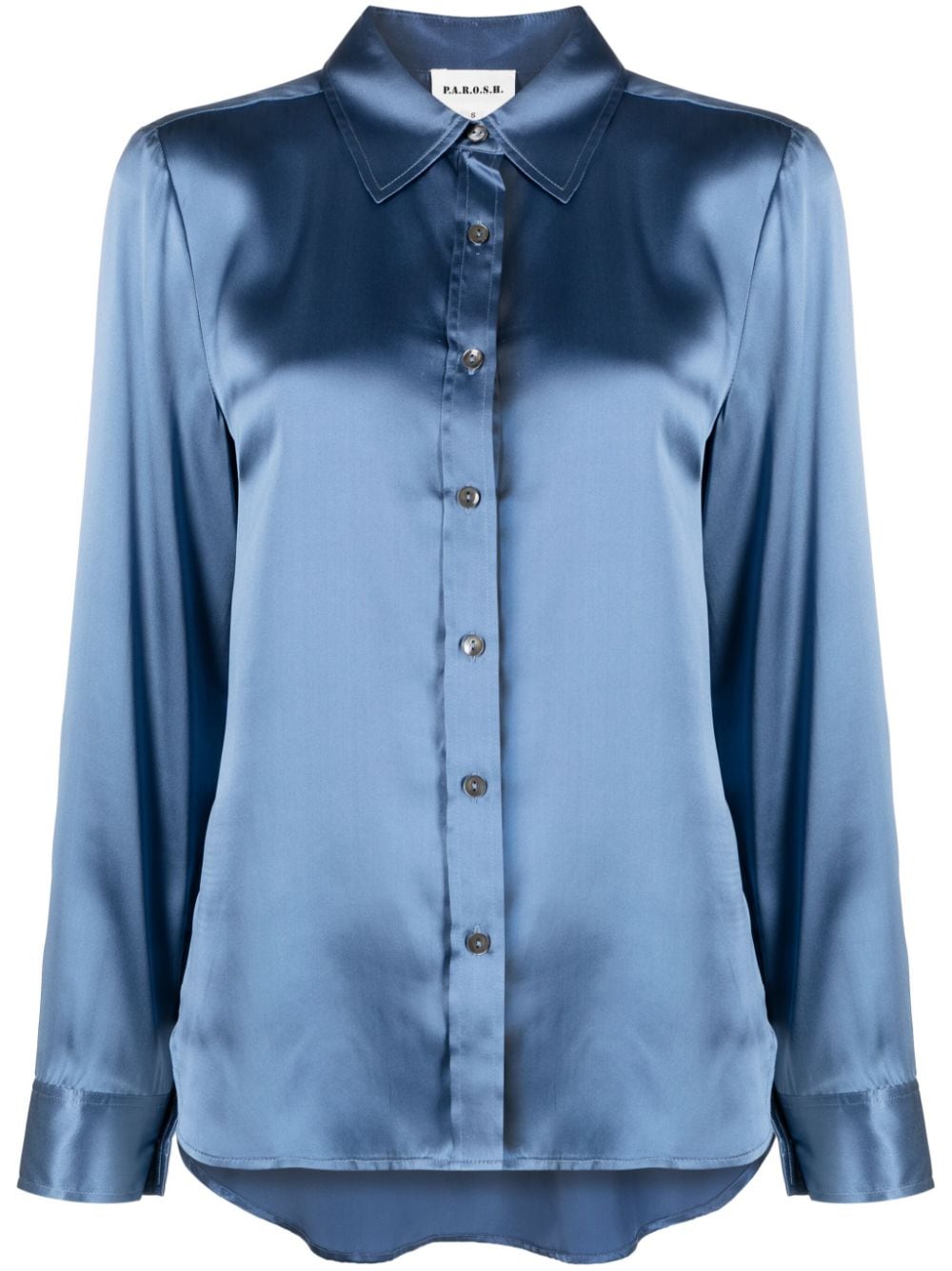 P.A.R.O.S.H. pointed-collar long-sleeve silk shirt - Blue von P.A.R.O.S.H.