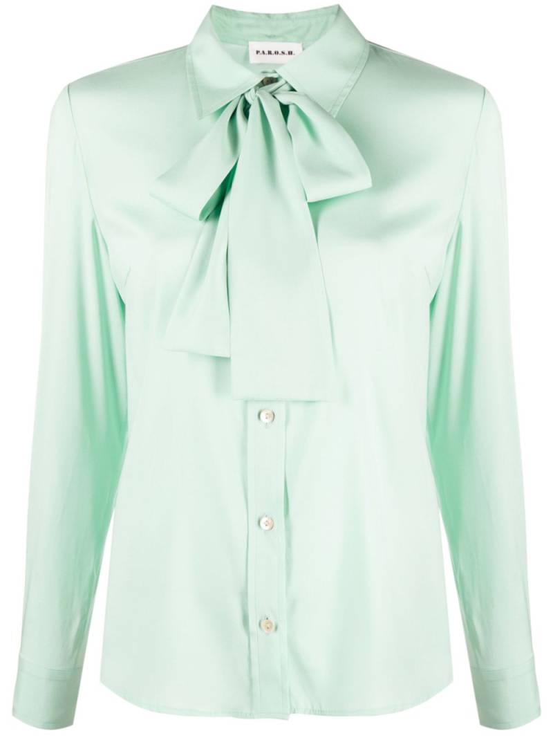 P.A.R.O.S.H. pussy-bow collar silk shirt - Green von P.A.R.O.S.H.