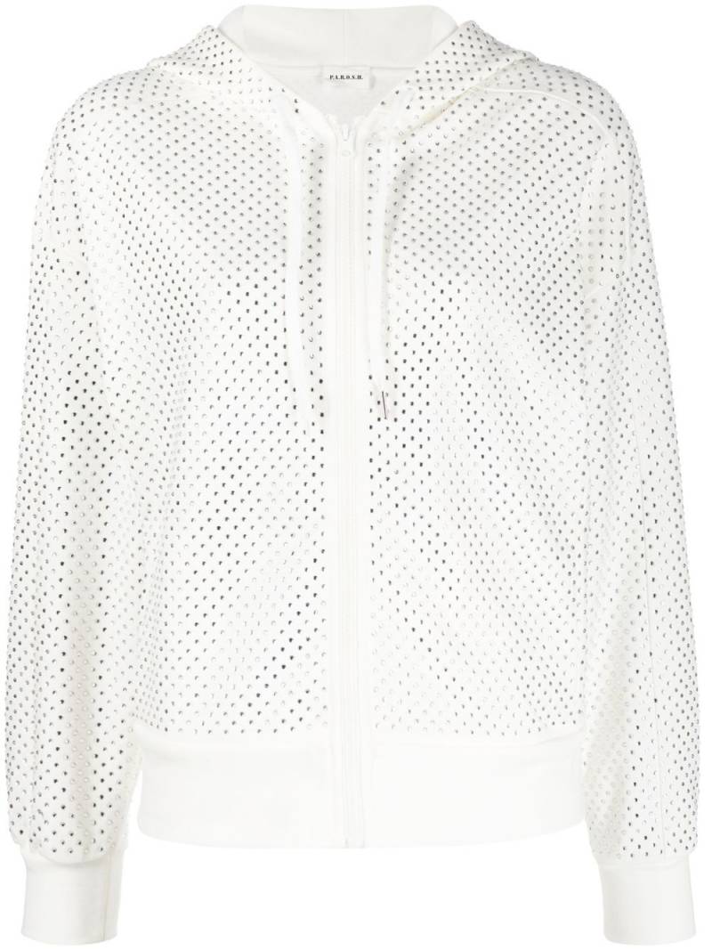 P.A.R.O.S.H. rhinestone-embellished zip-up hoodie - White von P.A.R.O.S.H.