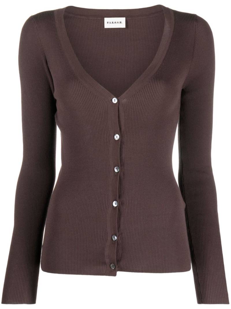 P.A.R.O.S.H. ribbed cotton-blend cardigan - Brown von P.A.R.O.S.H.