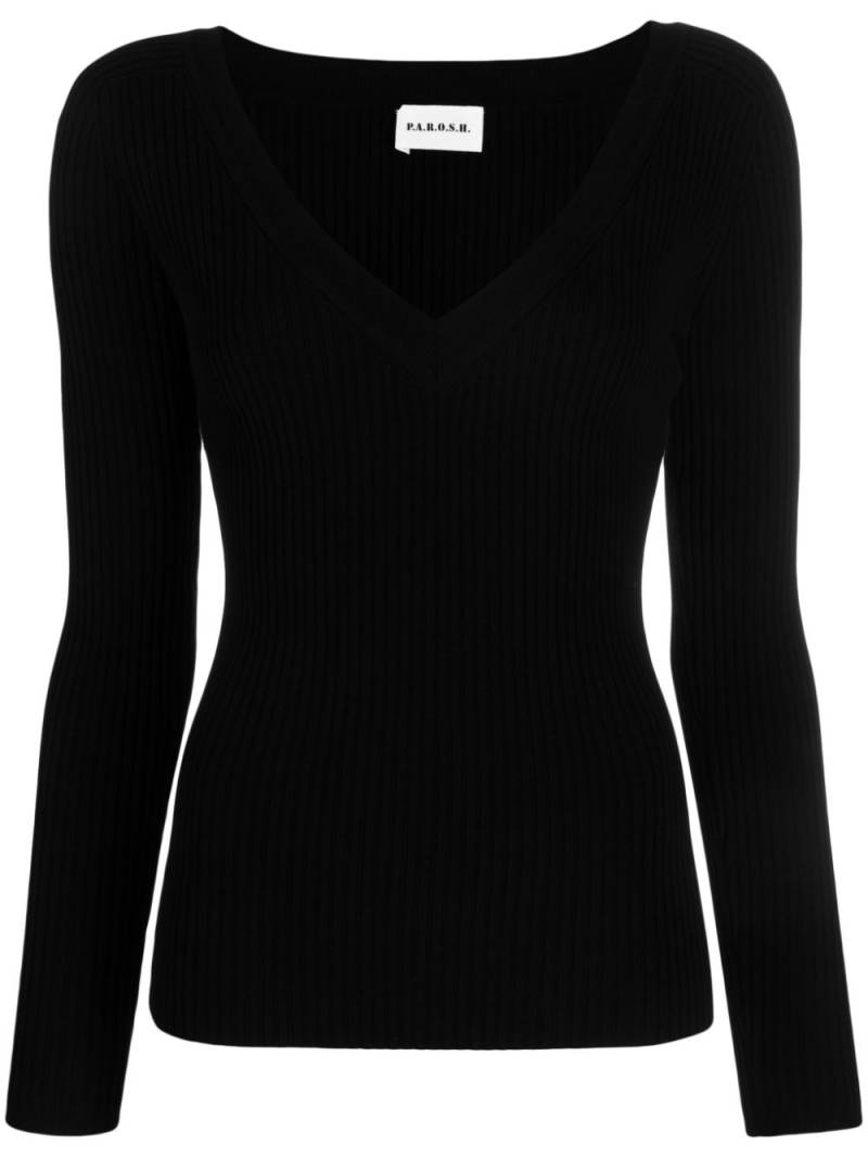 P.A.R.O.S.H. ribbed-knit V-neck top - Black von P.A.R.O.S.H.