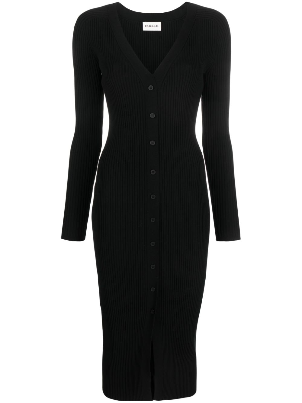 P.A.R.O.S.H. ribbed-knit button-up midi dress - Black von P.A.R.O.S.H.