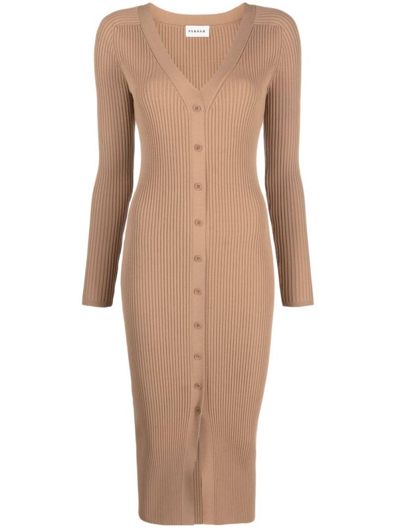 P.A.R.O.S.H. ribbed-knit button-up midi dress - Brown von P.A.R.O.S.H.