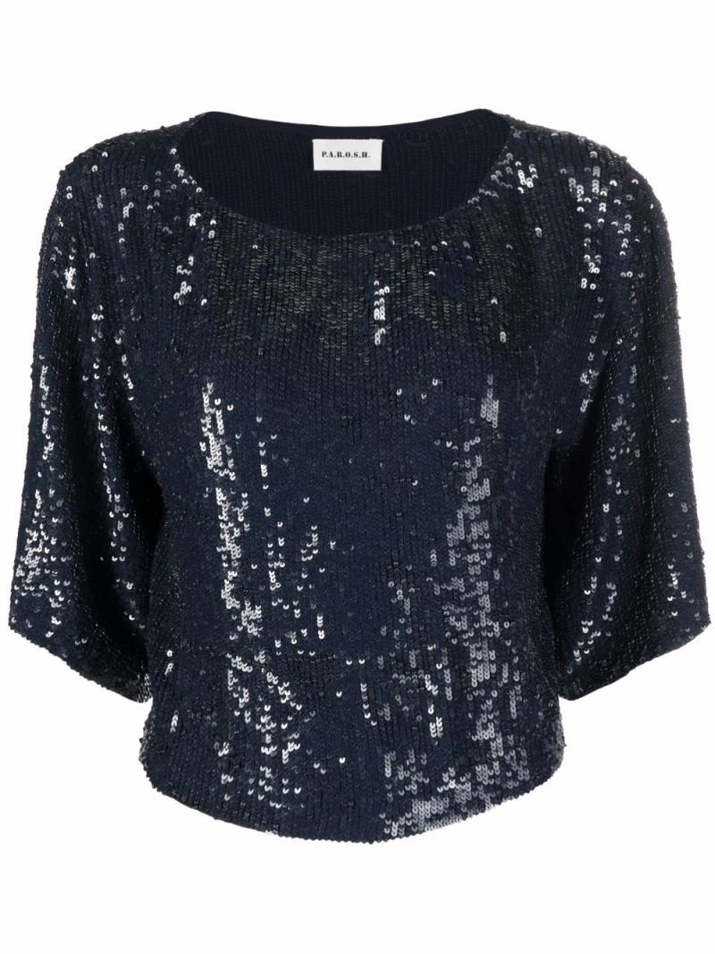 P.A.R.O.S.H. sequined cropped blouse - Blue von P.A.R.O.S.H.