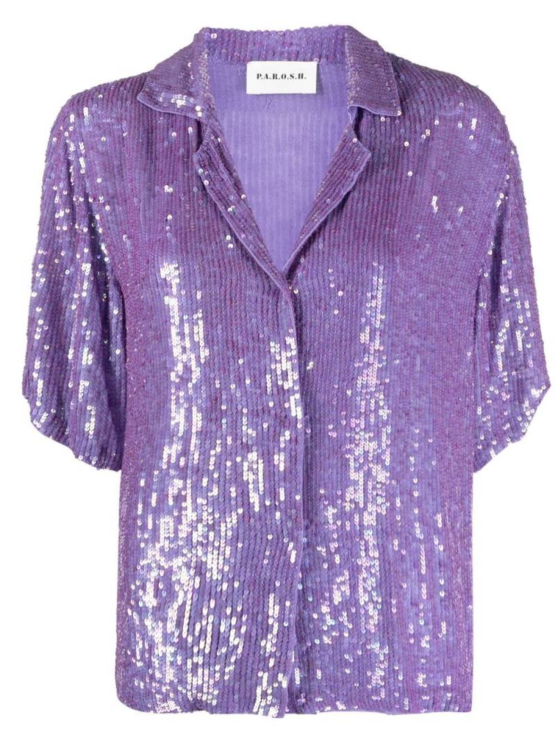 P.A.R.O.S.H. sequinned short-sleeve shirt - Purple von P.A.R.O.S.H.