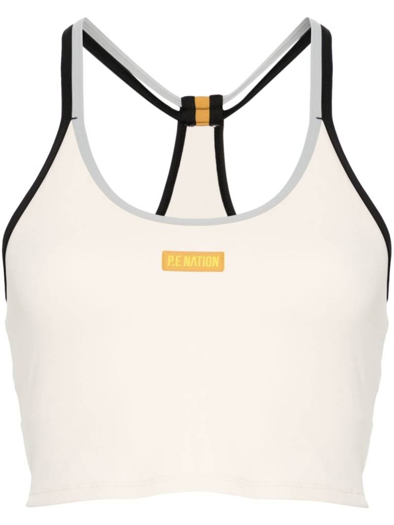 P.E Nation Podium logo-patch sports bra - Neutrals von P.E Nation