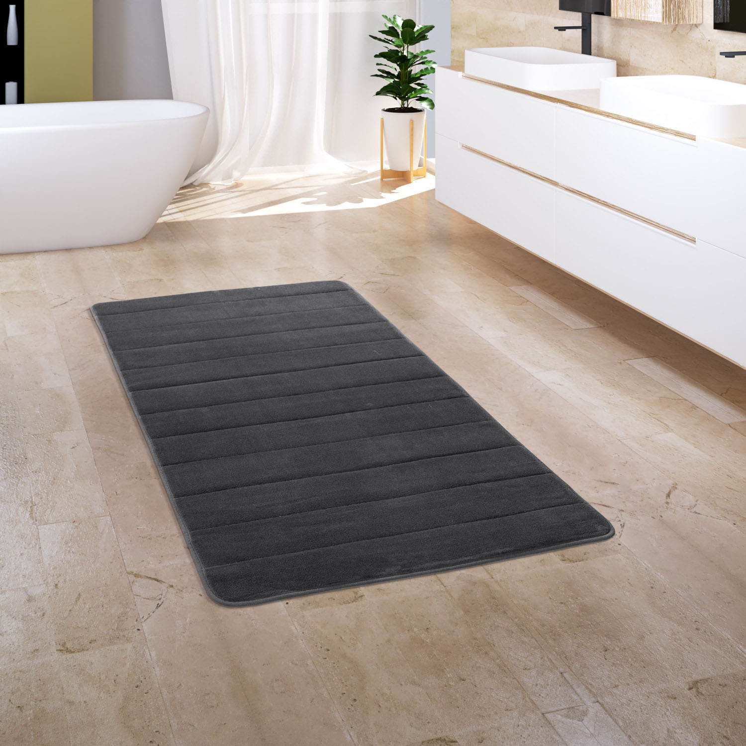 Paco Home Badematte »Corby 252«, Höhe 13 mm, rutschhemmend beschichtet, fussbodenheizungsgeeignet, Badteppich, gestreift, Hoch-Tief Effekt, Memory-Foam Effekt von PACO HOME