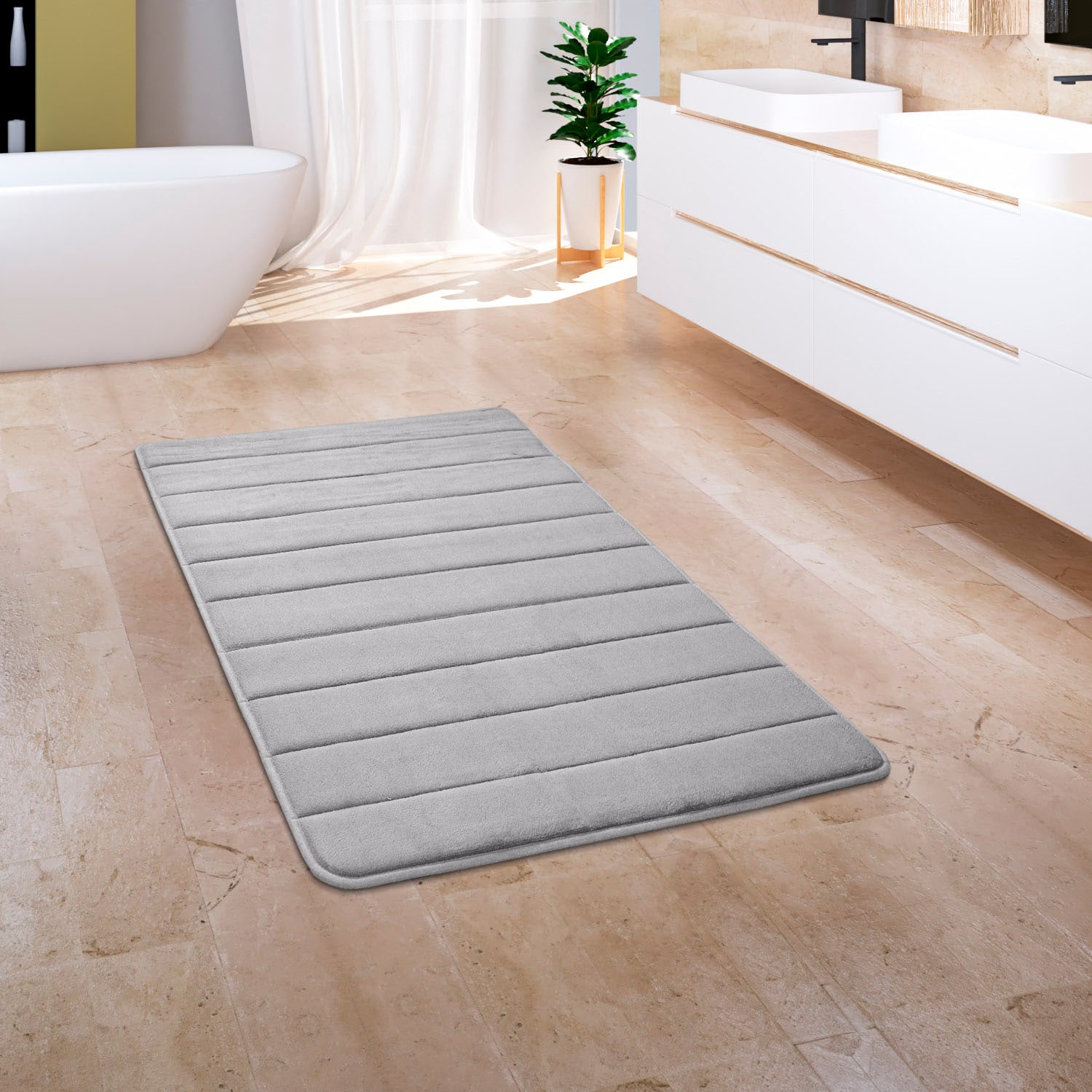 Paco Home Badematte »Corby 252«, Höhe 13 mm, rutschhemmend beschichtet, fussbodenheizungsgeeignet, Badteppich, gestreift, Hoch-Tief Effekt, Memory-Foam Effekt von PACO HOME