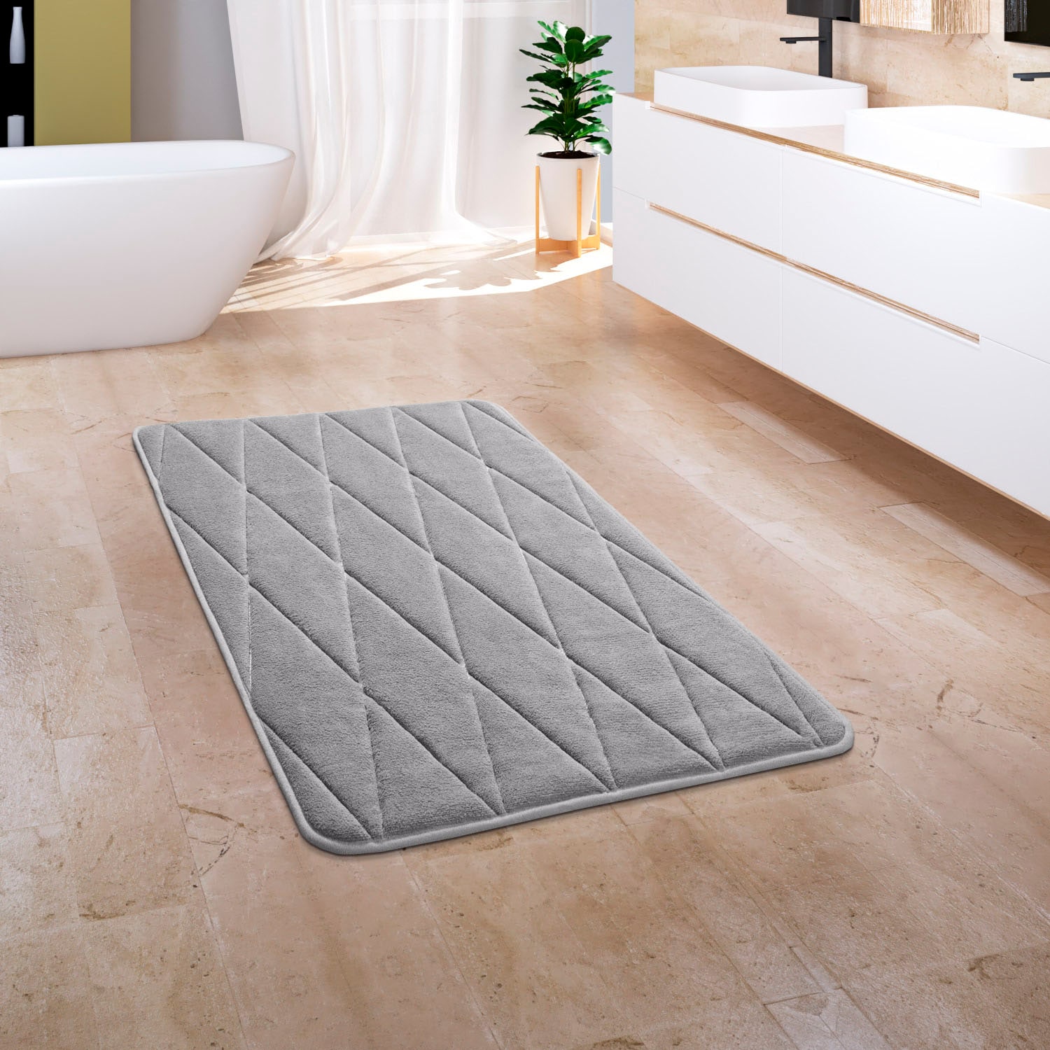 Paco Home Badematte »Corby 254«, Höhe 13 mm, rutschhemmend beschichtet, fussbodenheizungsgeeignet, Badteppich, Rauten Muster, Hoch-Tief Effekt, Memory-Foam Effekt von PACO HOME