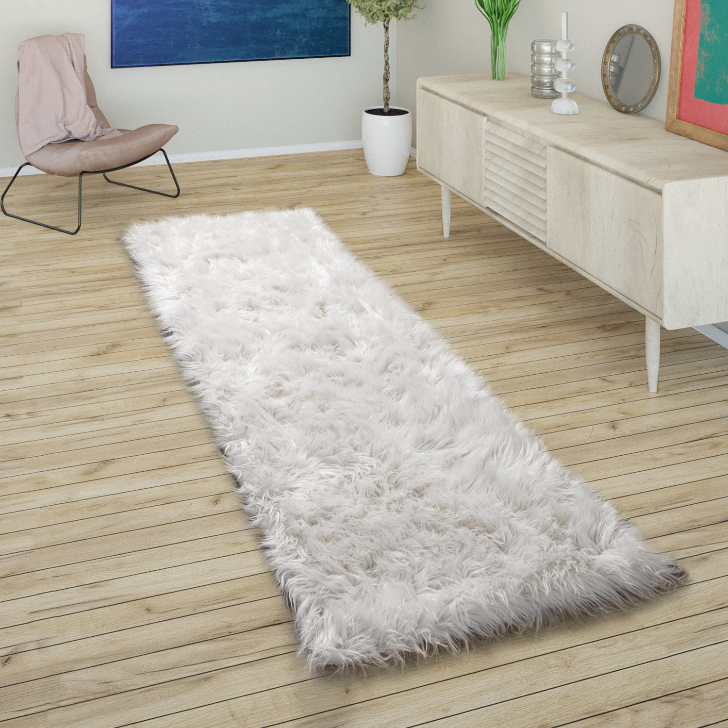 Paco Home Hochflor-Läufer »Playa 960«, rechteckig, 64 mm Höhe, Läufer, Kunstfell, Flokati-Optik, weich und flauschig, Uni-Farben von PACO HOME