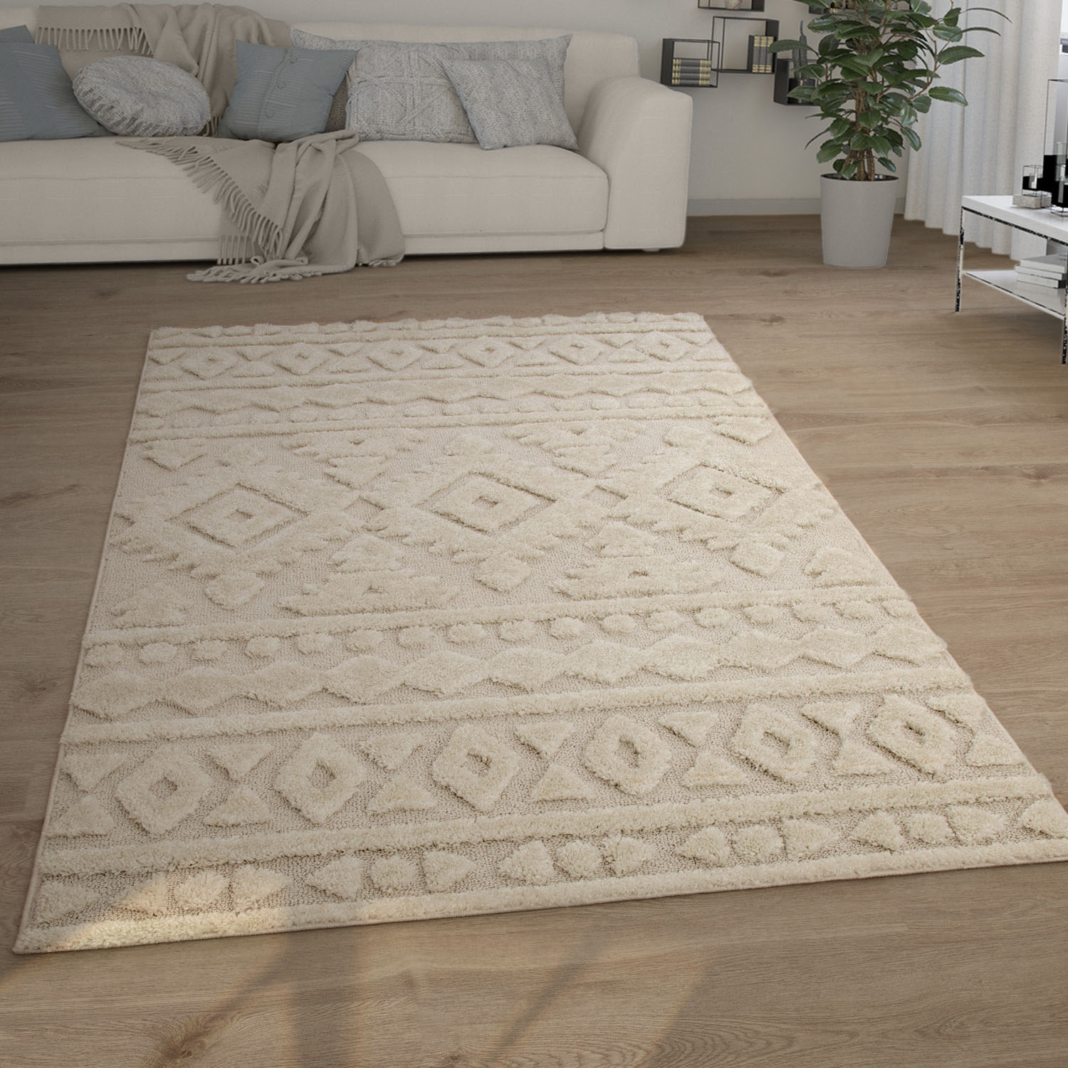 Paco Home Hochflor-Teppich »Genua 746«, rechteckig, Uni Farben, Hoch-Tief Effekt, modernes Design, sehr weicher Flor von PACO HOME