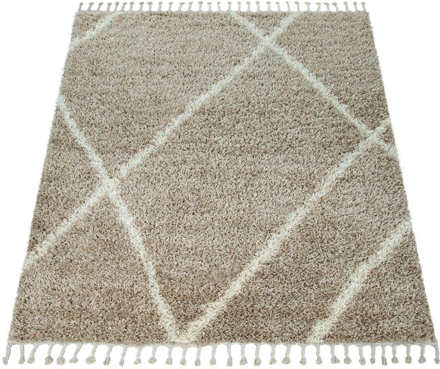 Paco Home Hochflor-Teppich »Helsinki 531«, rechteckig, 45 mm Höhe, weicher Hochflor-Shaggy, Scandi Design, mit Fransen von PACO HOME