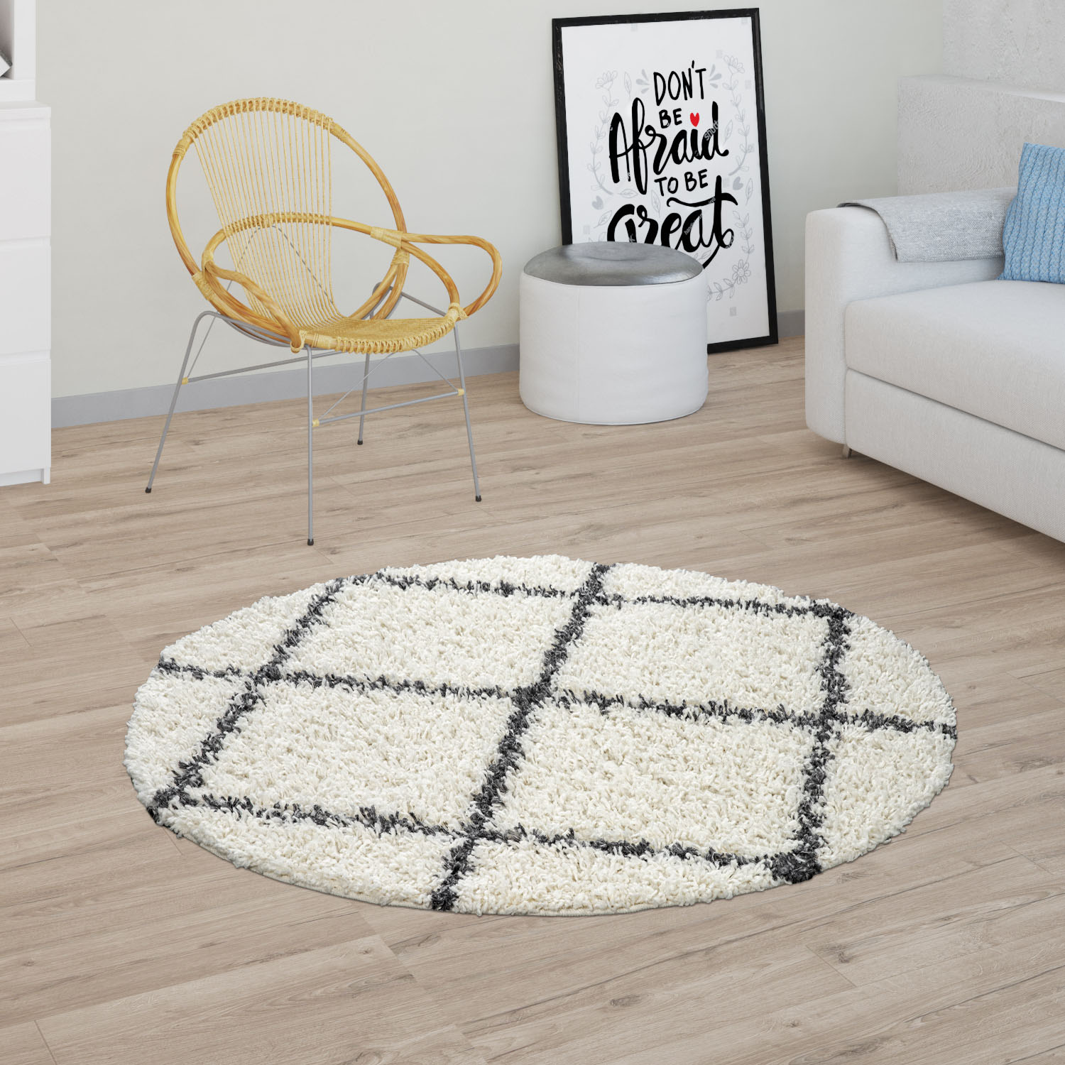 Paco Home Hochflor-Teppich »Kalmar 441«, rund, Scandi Design, Rauten Muster, weich & kuschelig von PACO HOME