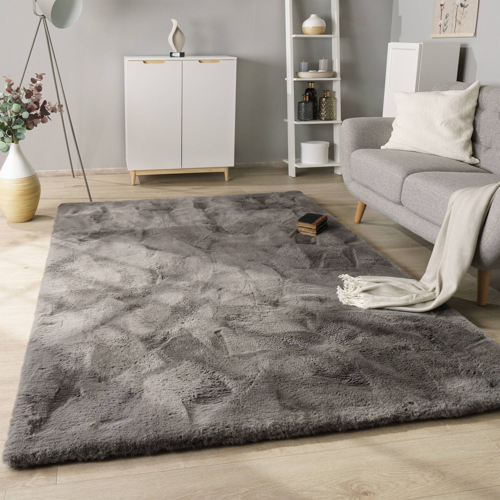 Paco Home Hochflor-Teppich »Rabbit Deluxe 860«, rechteckig, Kunstfell, Uni-Farben, sehr weicher Flor, Wohnzimmer, Schlafzimmer von PACO HOME