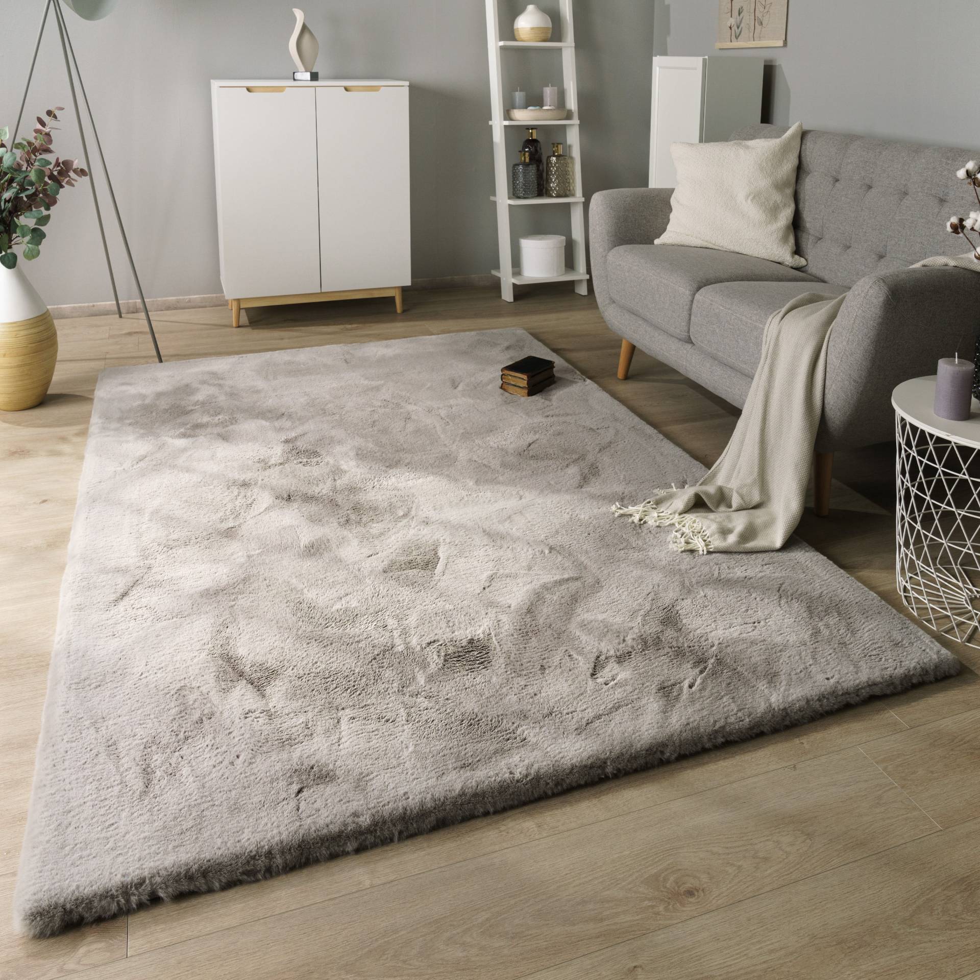 Paco Home Hochflor-Teppich »Rabbit Deluxe 860«, rechteckig, Kunstfell, Uni-Farben, sehr weicher Flor, Wohnzimmer, Schlafzimmer von PACO HOME