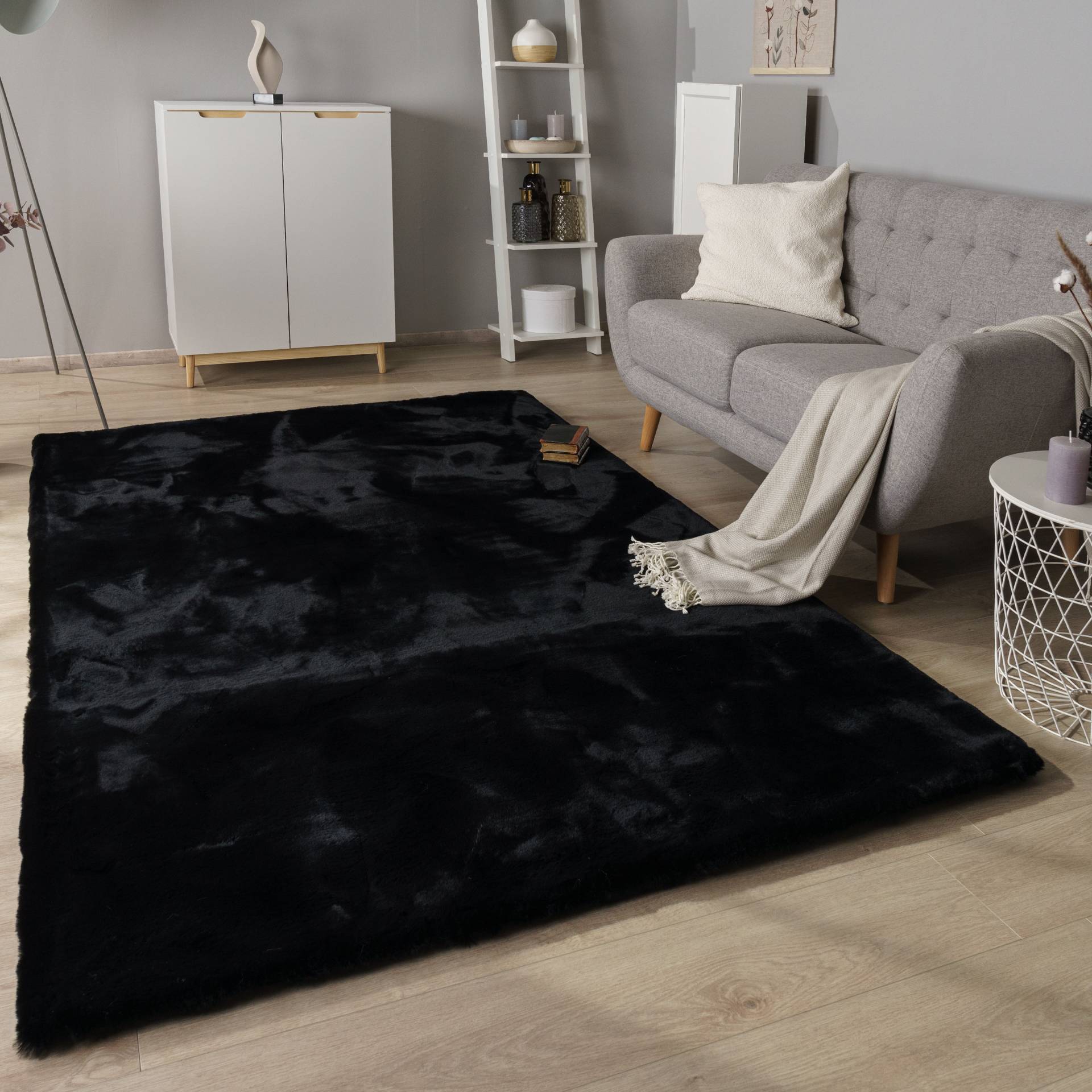 Paco Home Hochflor-Teppich »Rabbit Deluxe 860«, rechteckig, 39 mm Höhe, Kunstfell, Uni-Farben, sehr weicher Flor, Wohnzimmer, Schlafzimmer von PACO HOME