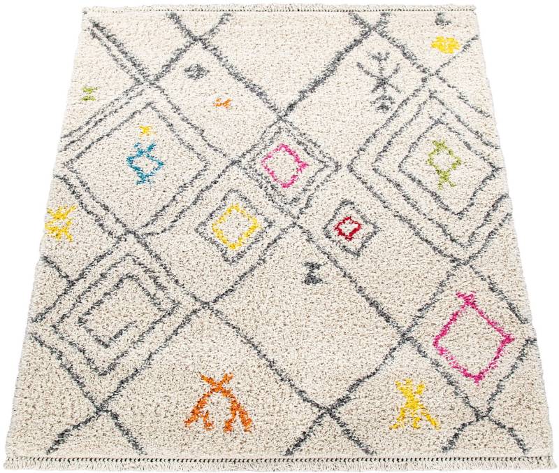 Paco Home Hochflor-Teppich »Wooly 284«, rechteckig, Berber Design, Rauten Motiv, weich & kuschelig, mit Fransen von PACO HOME