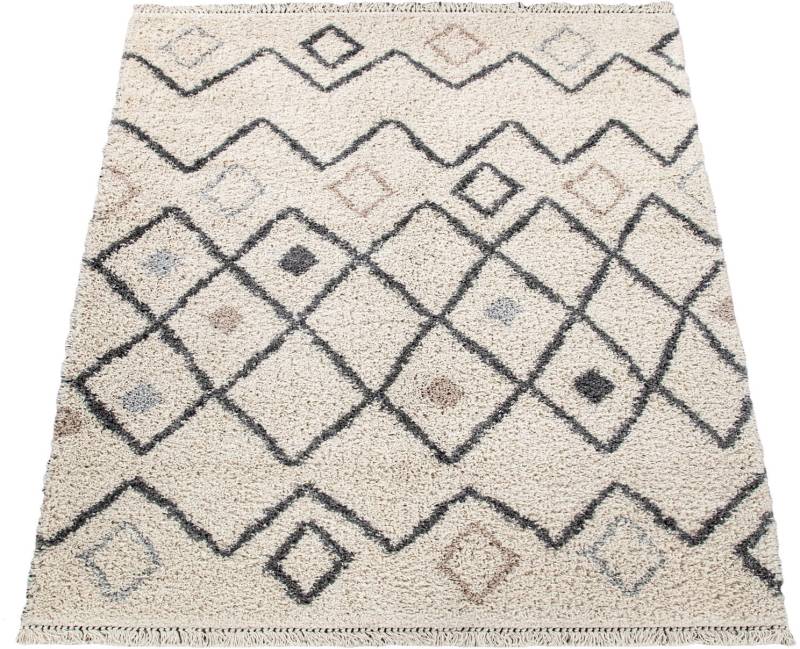 Paco Home Hochflor-Teppich »Wooly 286«, rechteckig, 39 mm Höhe, Berber Design, Rauten Motiv, weich & kuschelig, mit Fransen von PACO HOME