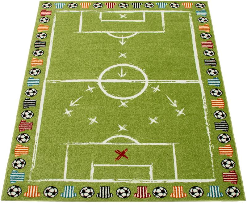 Paco Home Kinderteppich »Alma 974«, rechteckig, 14 mm Höhe, Spiel-Teppich, Kurzflor, Motiv Fussballfeld, Kinderzimmer von PACO HOME