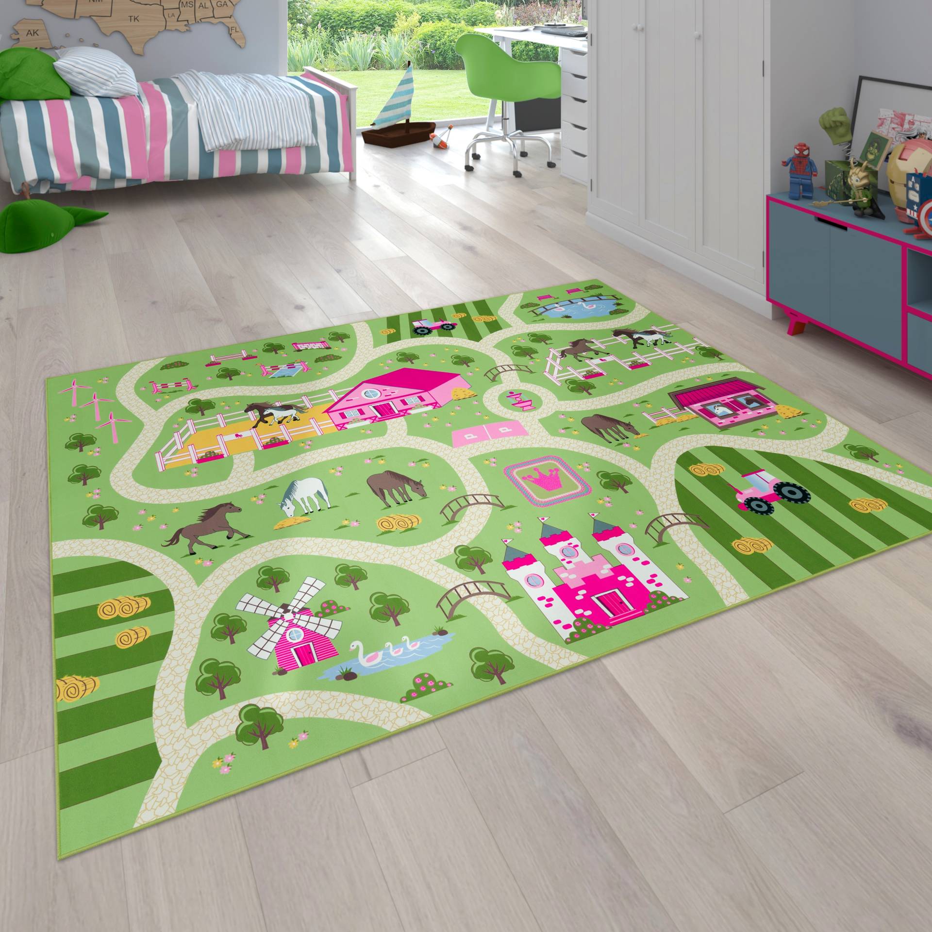 Paco Home Kinderteppich »Bino 560«, rechteckig, Kurzflor, Strassen-Spiel-Teppich, Motiv Bauernhof, Kinderzimmer von PACO HOME