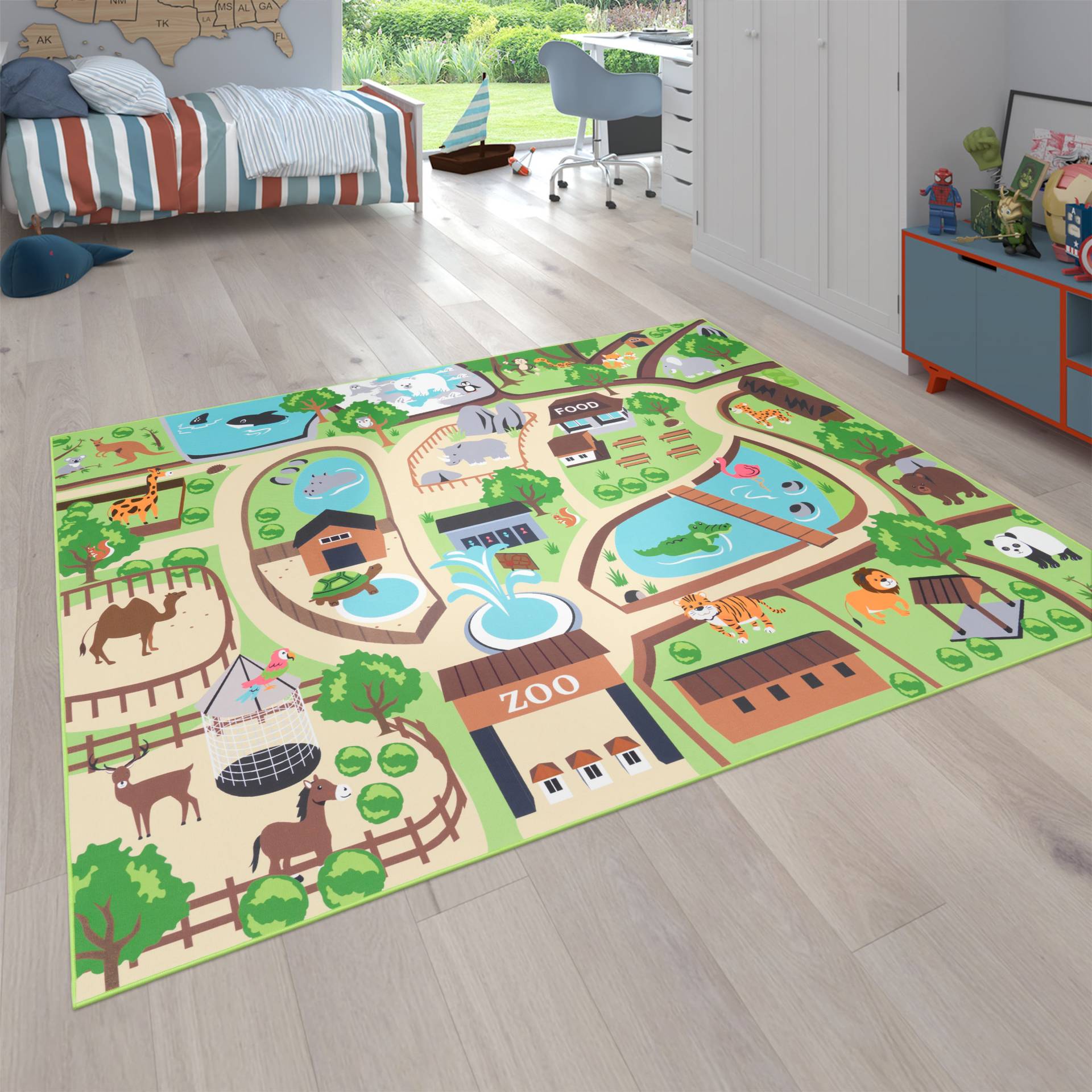 Paco Home Kinderteppich »Bino 563«, rechteckig, Kurzflor, Strassen-Spiel-Teppich, Motiv Zoo, Kinderzimmer von PACO HOME