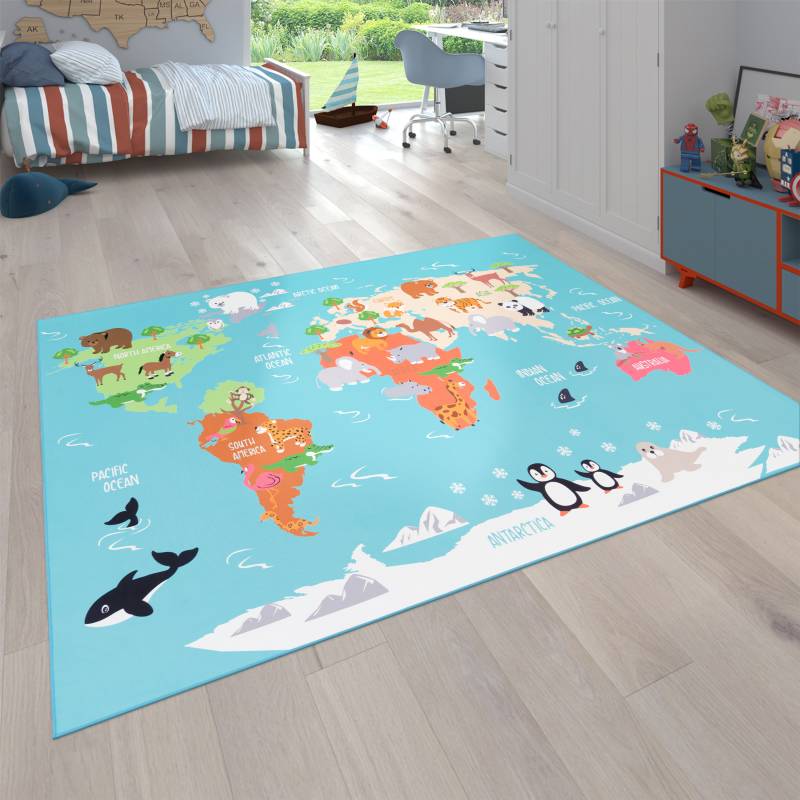 Paco Home Kinderteppich »Bino 564«, rechteckig, 4 mm Höhe, Kurzflor, Motiv Weltkarte, Kinderzimmer von PACO HOME