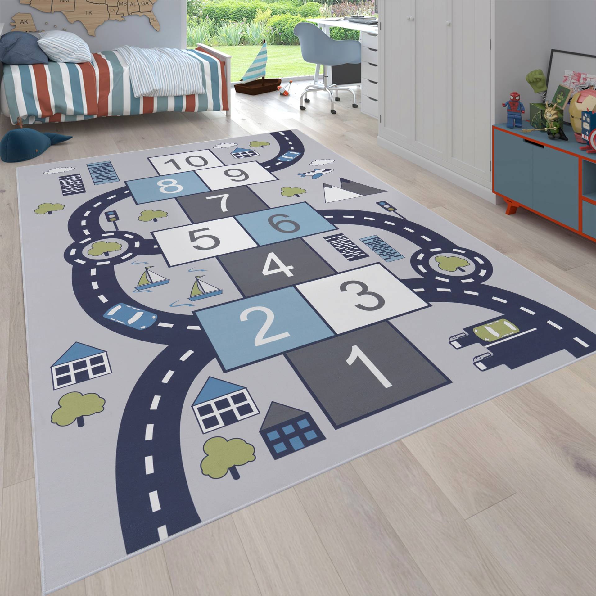 Paco Home Kinderteppich »Bino 565«, rechteckig, 4 mm Höhe, Kurzflor, Strassen-Spiel-Teppich & Spielmotiv Hüpfkästchen von PACO HOME