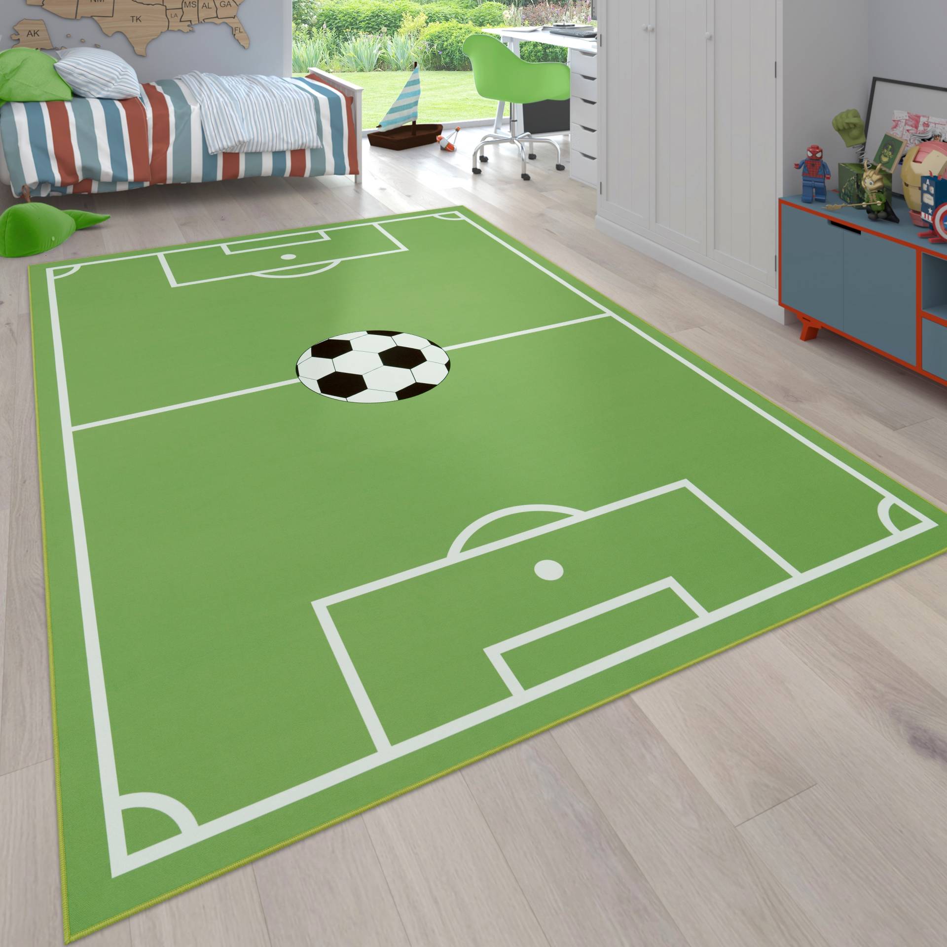 Paco Home Kinderteppich »Bino 568«, rechteckig, 4 mm Höhe, Kurzflor, Spiel-Teppich, Motiv Fussballfeld, Kinderzimmer von PACO HOME