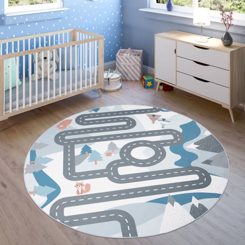 Paco Home Kinderteppich »Bino 574«, rund, 4 mm Höhe, Kurzflor, Strassen-Spiel-Teppich, Tippis & Wald, Kinderzimmer von PACO HOME