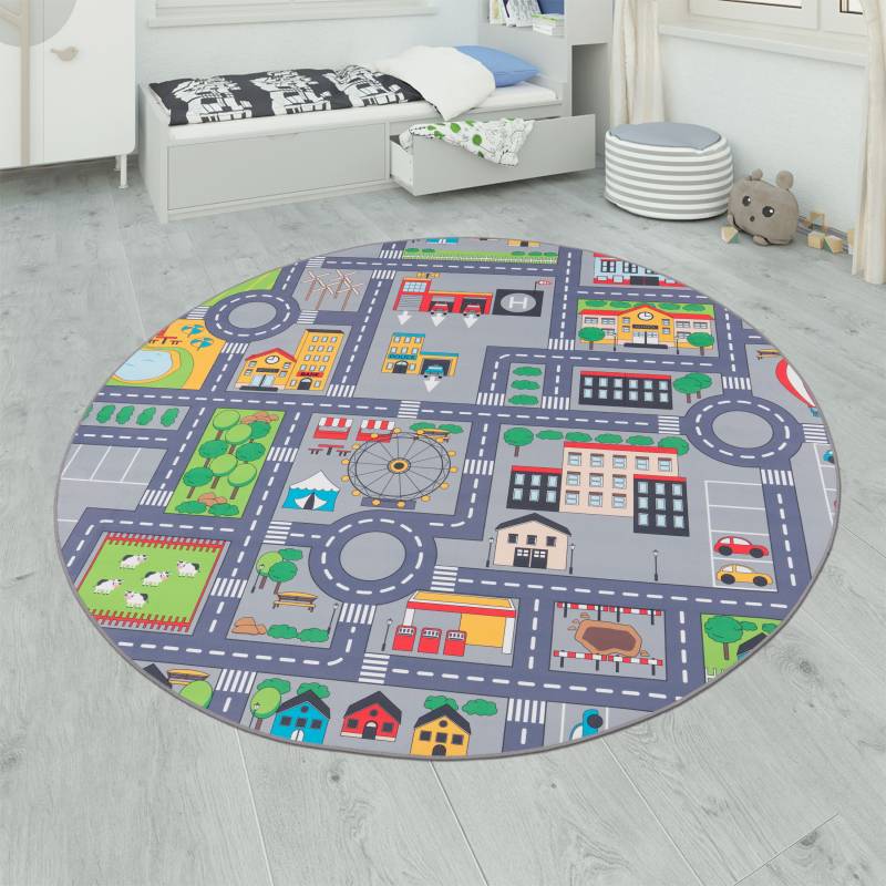 Paco Home Kinderteppich »Bino 576«, rund, 4 mm Höhe, Kurzflor, Strassen-Spiel-Teppich, Kinderzimmer von PACO HOME