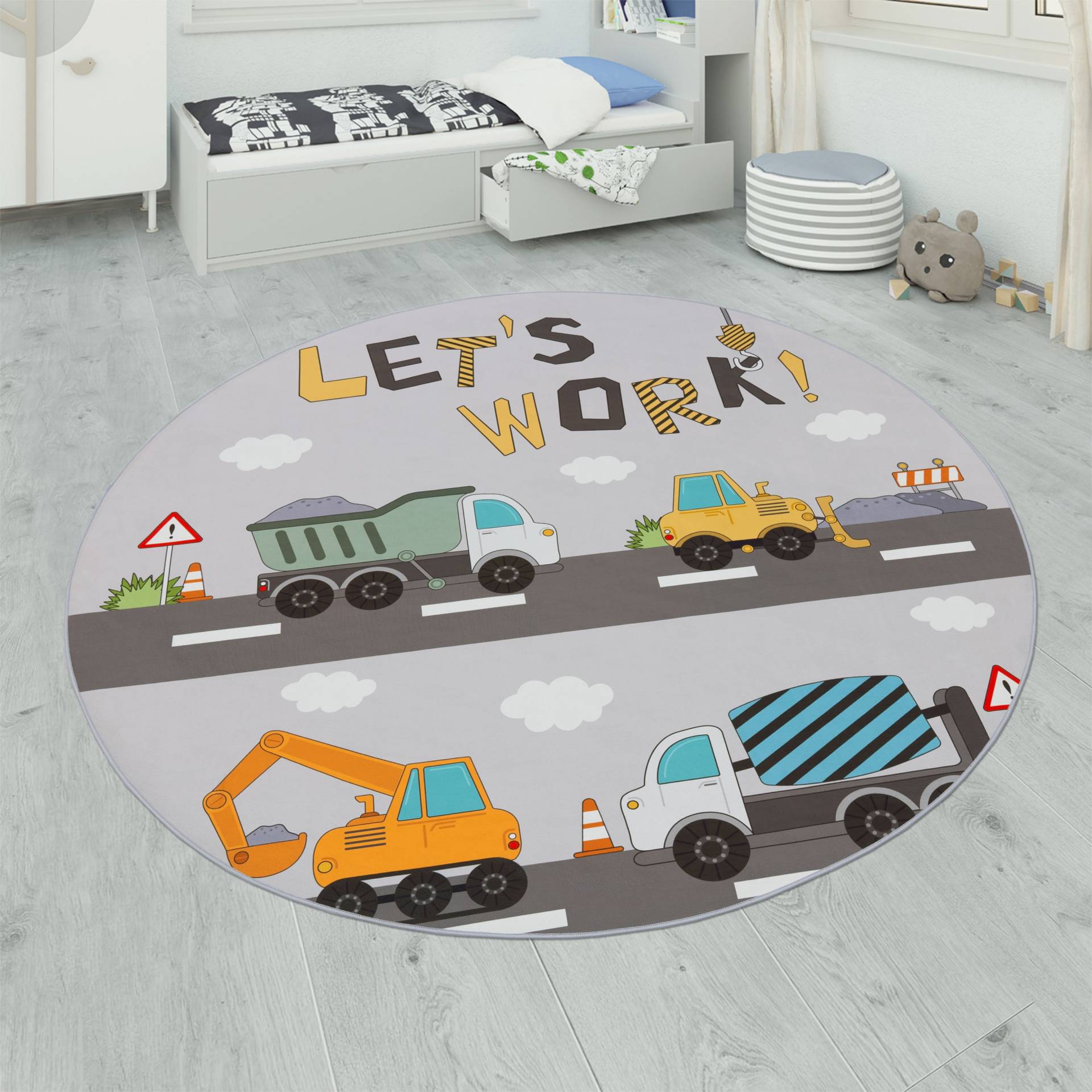 Paco Home Kinderteppich »Bino 578«, rund, Spielteppich, Motiv Autos & Baustelle, Kinderzimmer von PACO HOME