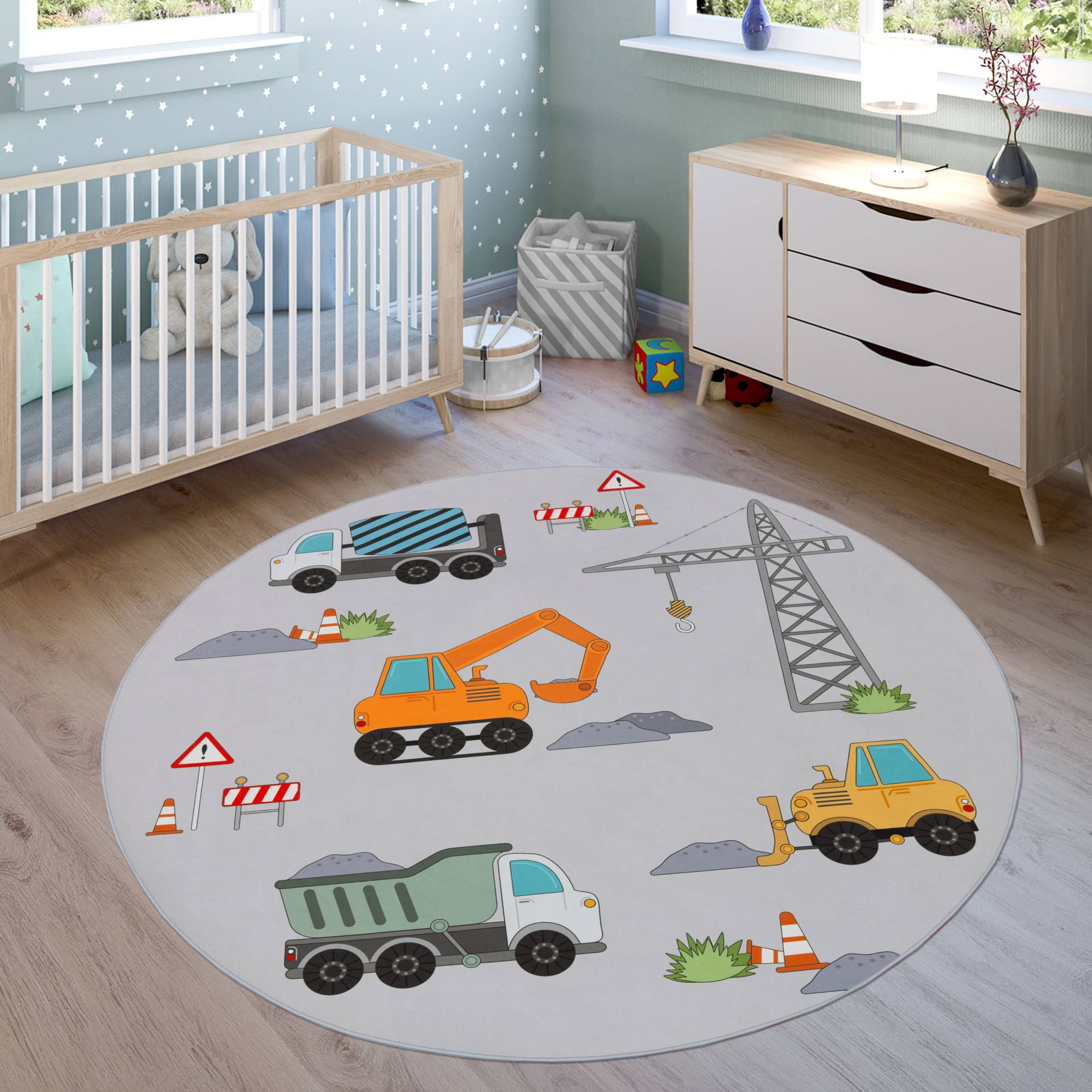 Paco Home Kinderteppich »Bino 579«, rund, Spielteppich, Motiv Autos & Baustelle, Kinderzimmer von PACO HOME