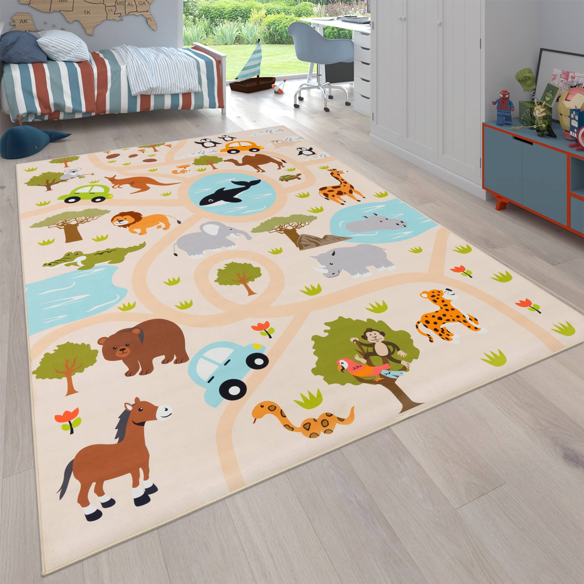 Paco Home Kinderteppich »Bino 580«, rechteckig, 4 mm Höhe, Spielteppich, Motiv Strasse & Autos, Kinderzimmer von PACO HOME