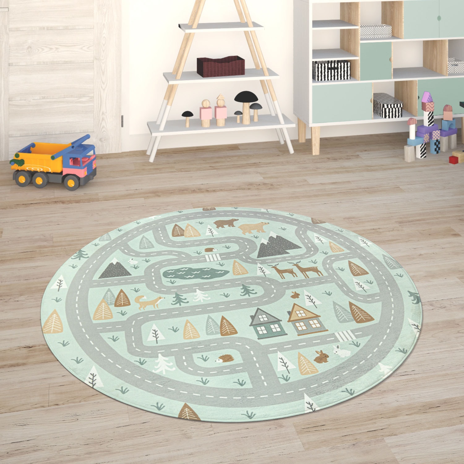 Paco Home Kinderteppich »Chicos 550«, rund, 2 mm Höhe, Flachgewebe, Strassen-Spiel-Teppich, Kinderzimmer von PACO HOME