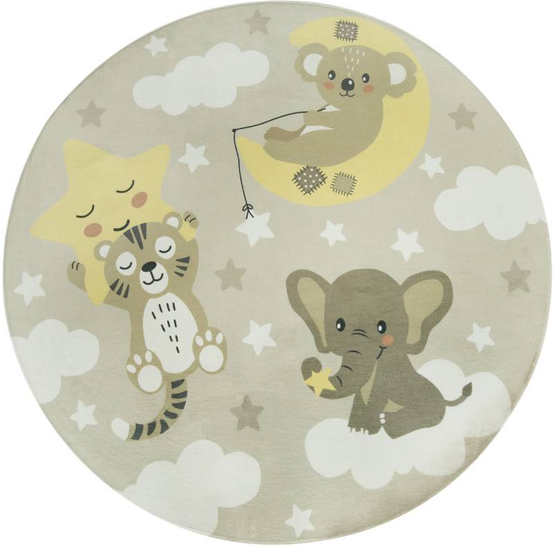 Paco Home Kinderteppich »Chicos 551«, rund, 2 mm Höhe, Flachgewebe, niedliches Kinder Design, Motiv Tiere, Kinderzimmer von PACO HOME