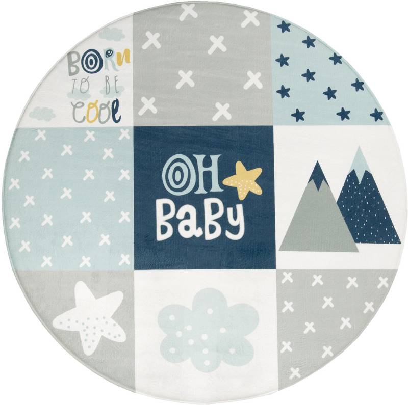 Paco Home Kinderteppich »Chicos 554«, rund, gewebt, Patchwork Design, mit Schriftzug & Regenbogen oder Sternen von PACO HOME