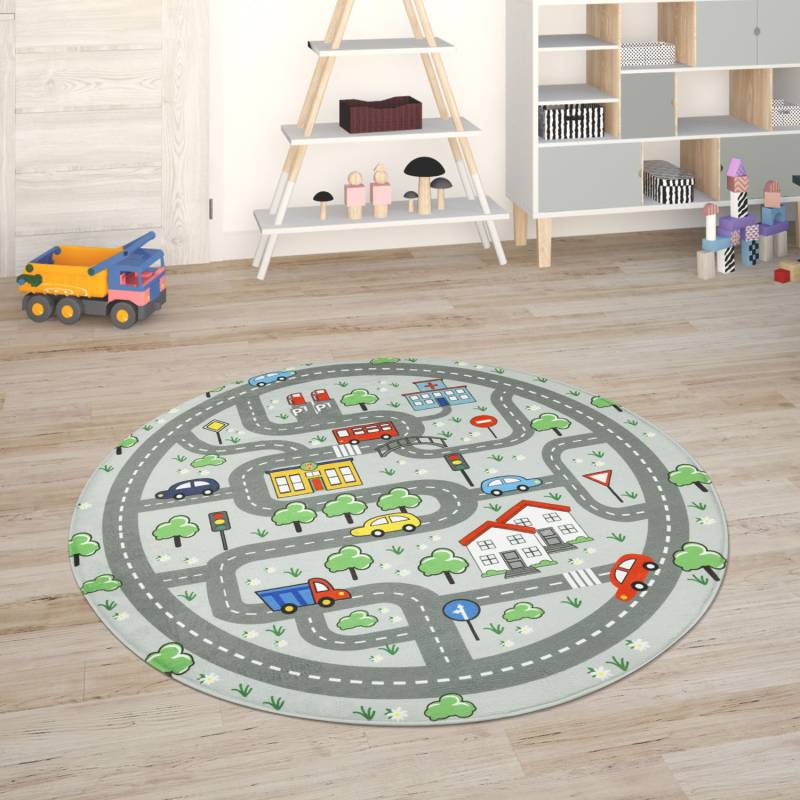 Paco Home Kinderteppich »Chicos 559«, rund, 2 mm Höhe, Flachgewebe, Strassen-Spiel-Teppich, Kinderzimmer von PACO HOME