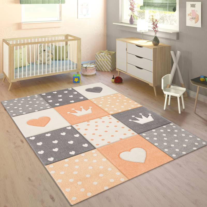 Paco Home Kinderteppich »Cosmo 339«, rechteckig, Kurzflor, Pastell-Farben, 3D-Effekt, Motiv Herz, Punkte & Krone von PACO HOME