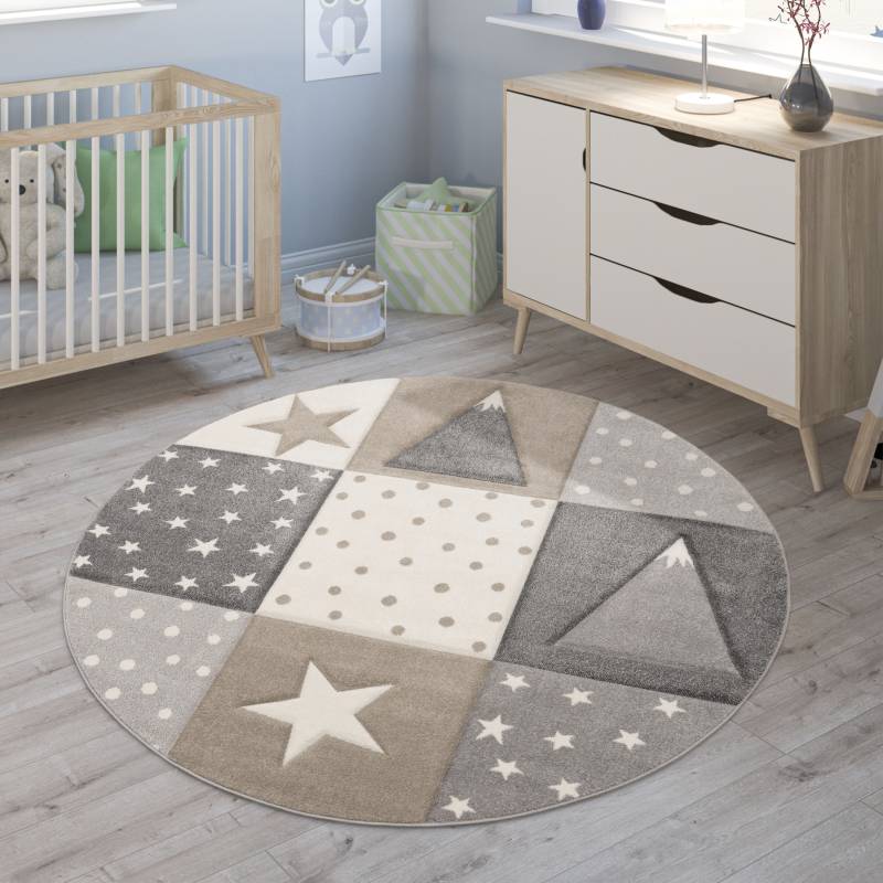 Paco Home Kinderteppich »Cosmo 340«, rund, Kurzflor, Pastell-Farben, 3D Effekt, Motiv Berge, Punkte & Sterne von PACO HOME