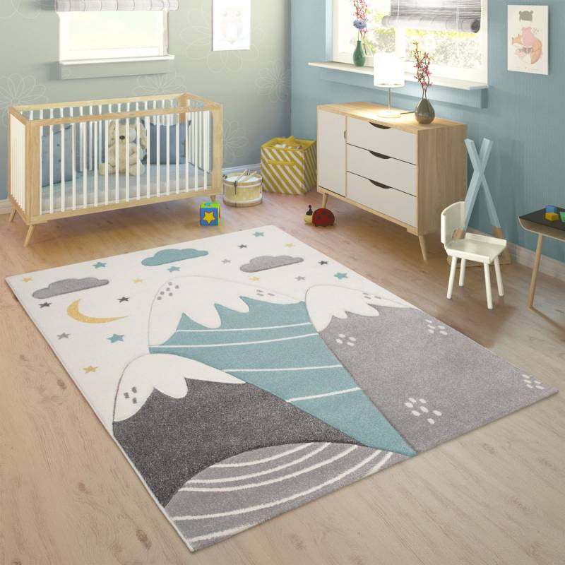 Paco Home Kinderteppich »Cosmo 707«, rechteckig, 13 mm Höhe, 3D-Design, niedliches Motiv Berge & Sterne, Pastell-Farben von PACO HOME