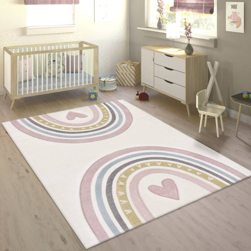 Paco Home Kinderteppich »Cosmos 351«, rechteckig, 16 mm Höhe, Kurzflor, Spielteppich, Motiv Regenbogen & Herz, Kinderzimmer von PACO HOME