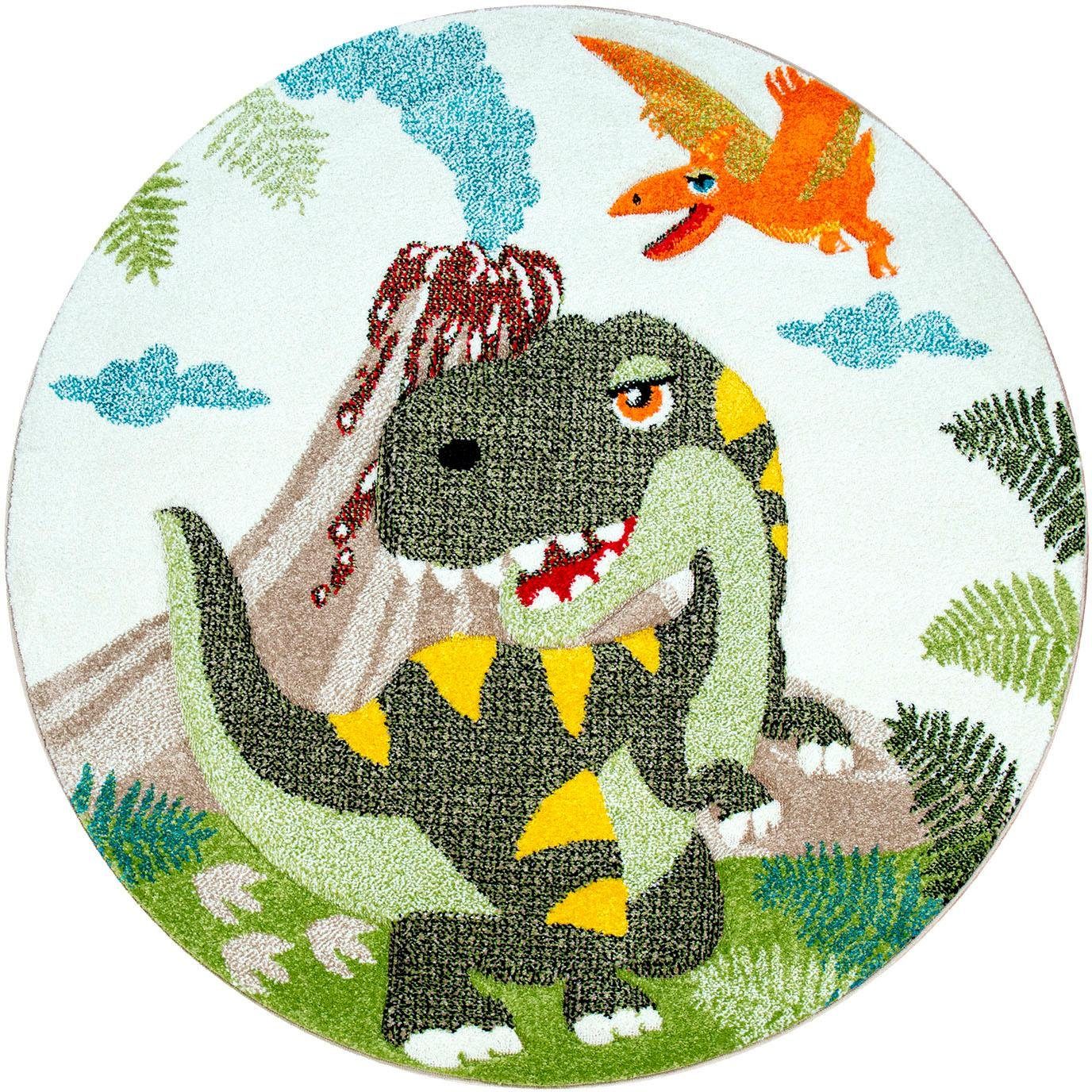 Paco Home Kinderteppich »Diamond 636«, rund, 3D-Design, Motiv Dinosaurier, Kinderzimmer von PACO HOME