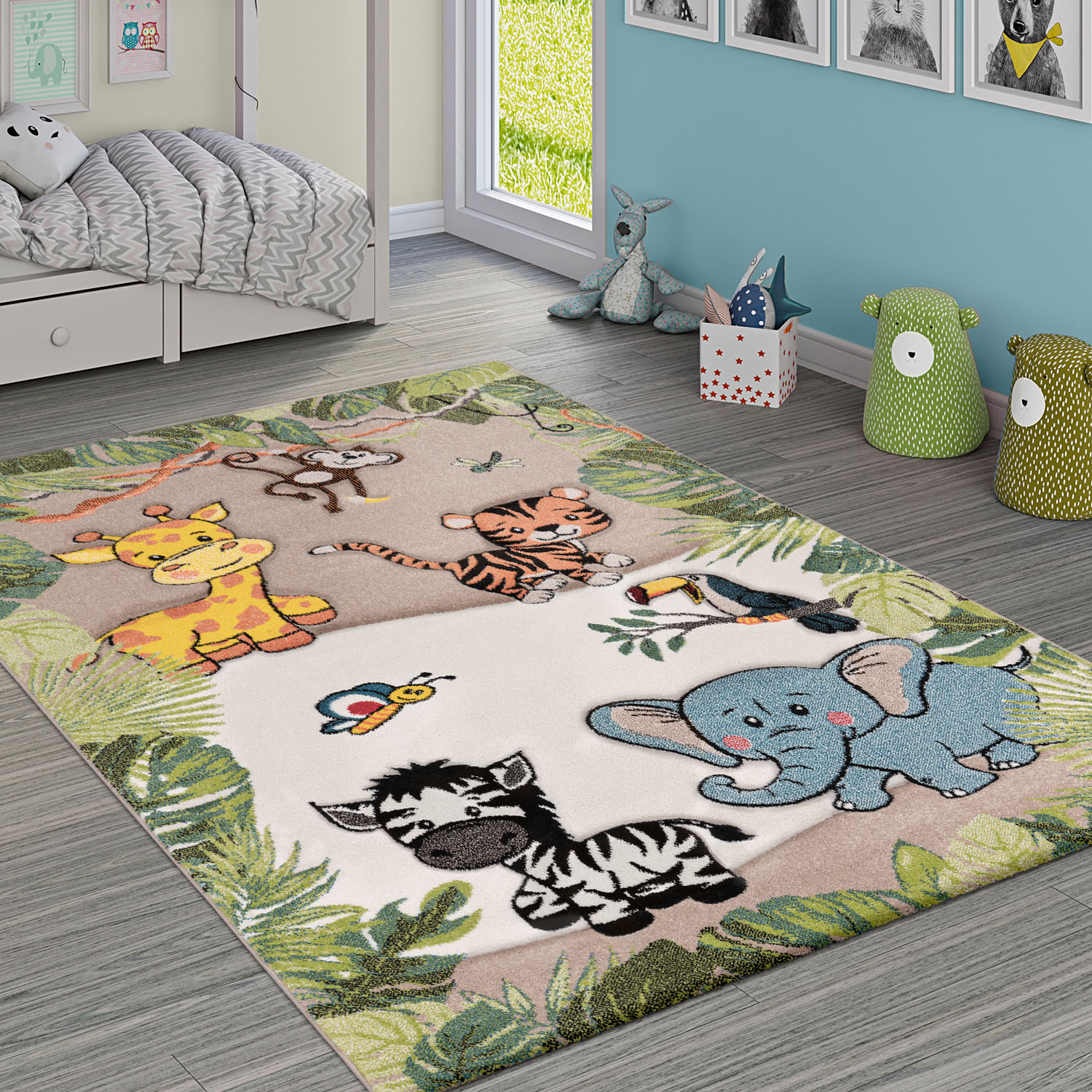 Paco Home Kinderteppich »Diamond 644«, rechteckig, 18 mm Höhe, 3D-Design, Motiv Dschungel Tiere, Kinderzimmer von PACO HOME