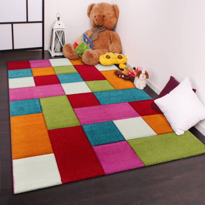 Paco Home Kinderteppich »Diamond 646«, rechteckig, Spielteppich, farbenfrohes Patchwork 3D-Design, kariert, Kinderzimmer von PACO HOME